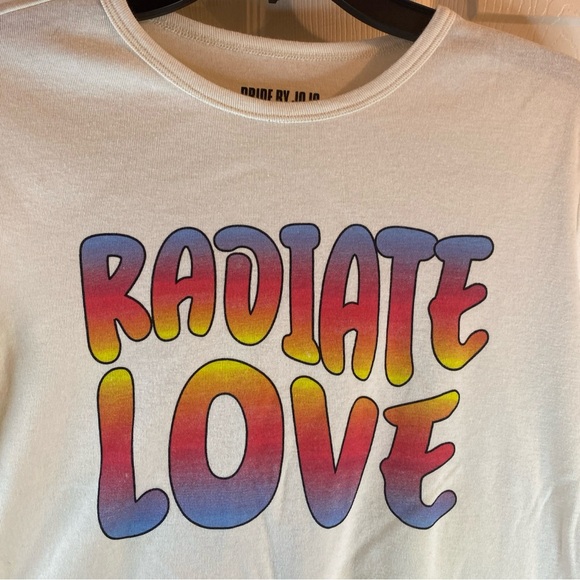 Pride By JoJo Women XL 15-17 Crop Top Summer Love Heart Short Sleeve Shirt Relax - Picture 3 of 10